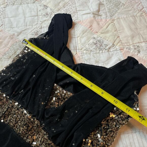 no brand y2k gold sequined black mini dress with rouched sides size small - Picture 6 of 7